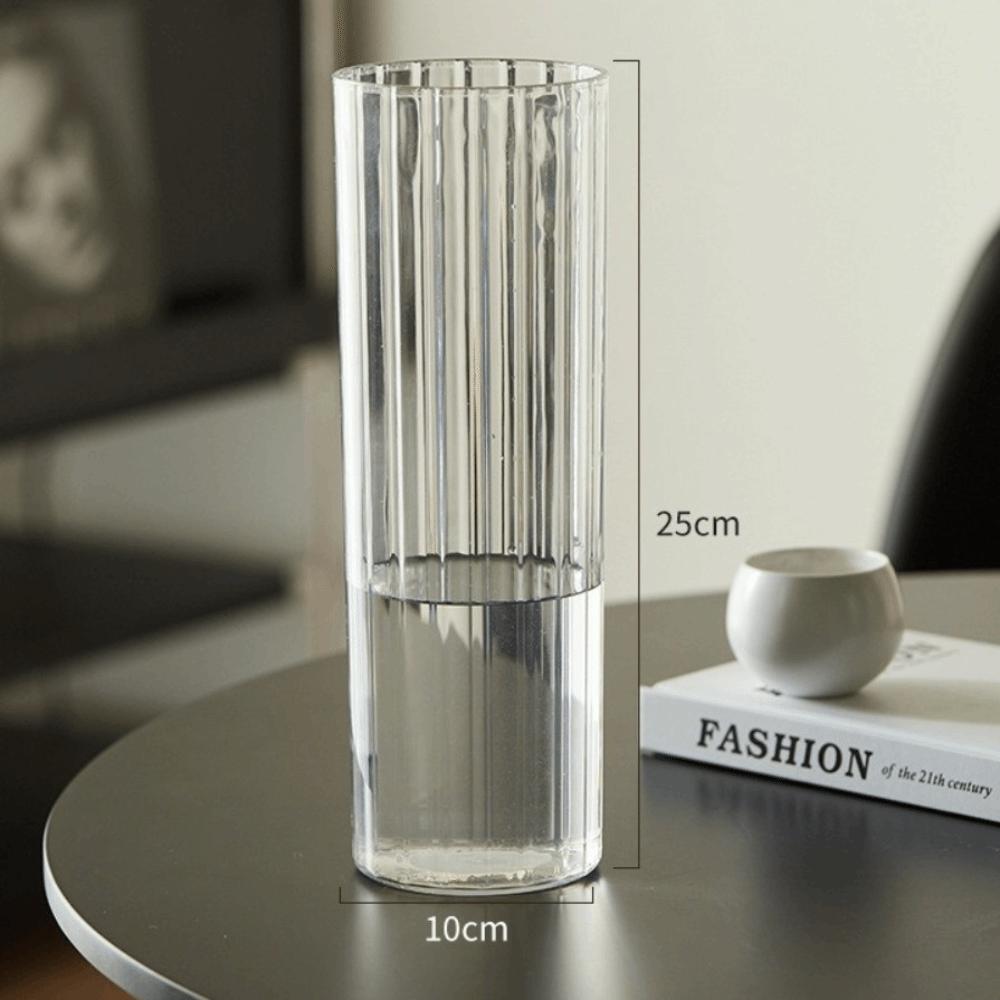 Ribbed Design Clear Flower Vase Large Size Unbreakable Plastic Flower Wake Up Vase Transparent Acrylic Cylinder Shape