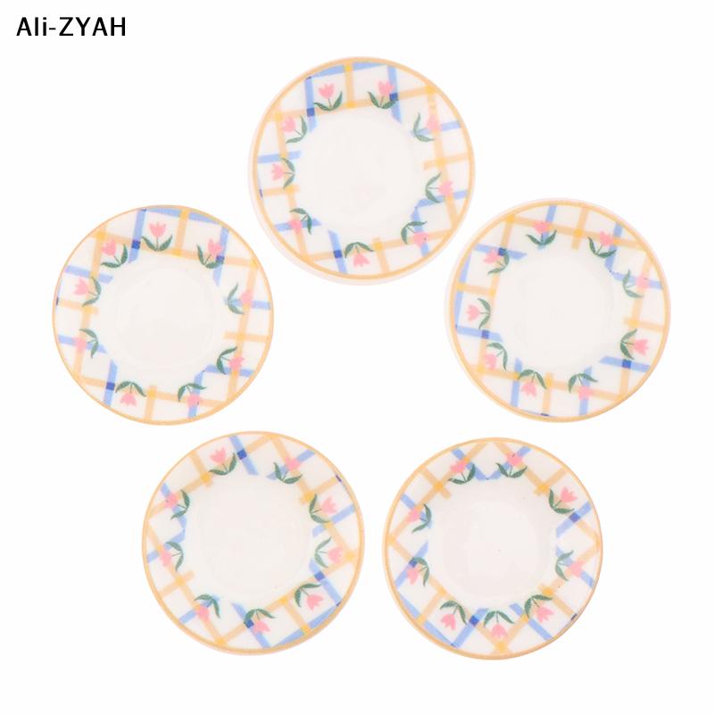 (YY)5Pcs 1/12 Dollhouse Miniature Accessories Plates Dishes Toy for Children Dollhouse Kitchen Decoration Kids Pretend Play Toys