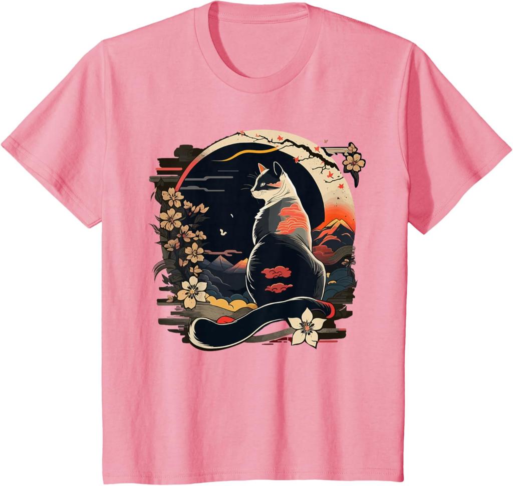 Kawaii Cat Anime Japanese Retro Men Women Kids Funny Cat T-Shirt S-4XL