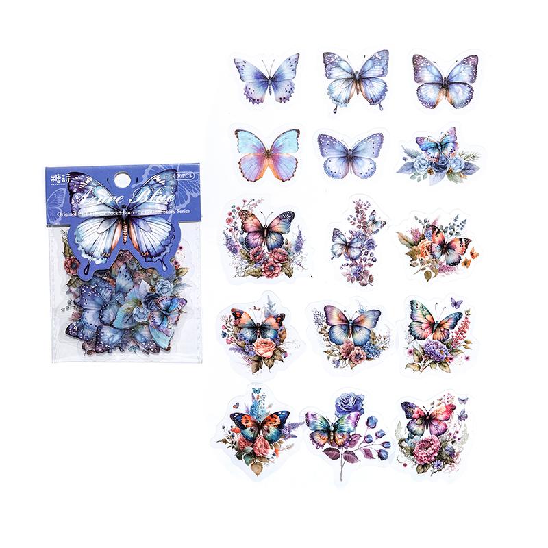 30pcs Butterfly Collage Story Series PET Sticker Vintage Butterfly Flower Hand-account Diary Scrapbooking Decorative Stickers
