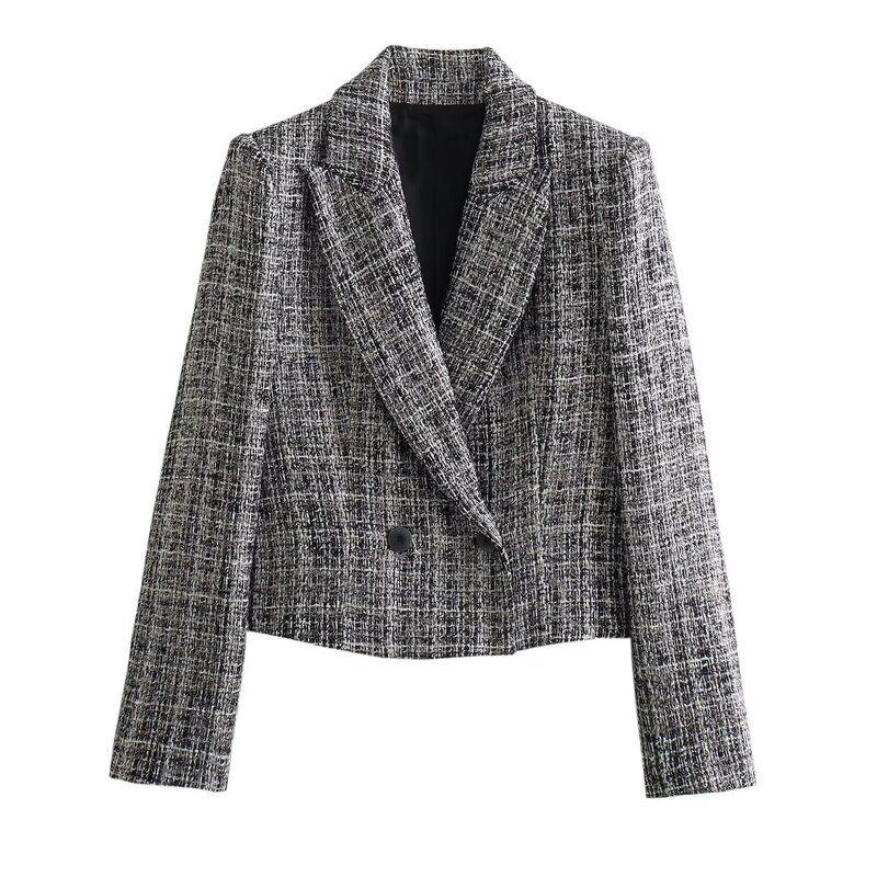 Fashion Wind Winter New Female Slim Looking Plaid Short Casual Suit Jacket High Waist Culottes 8975130 033