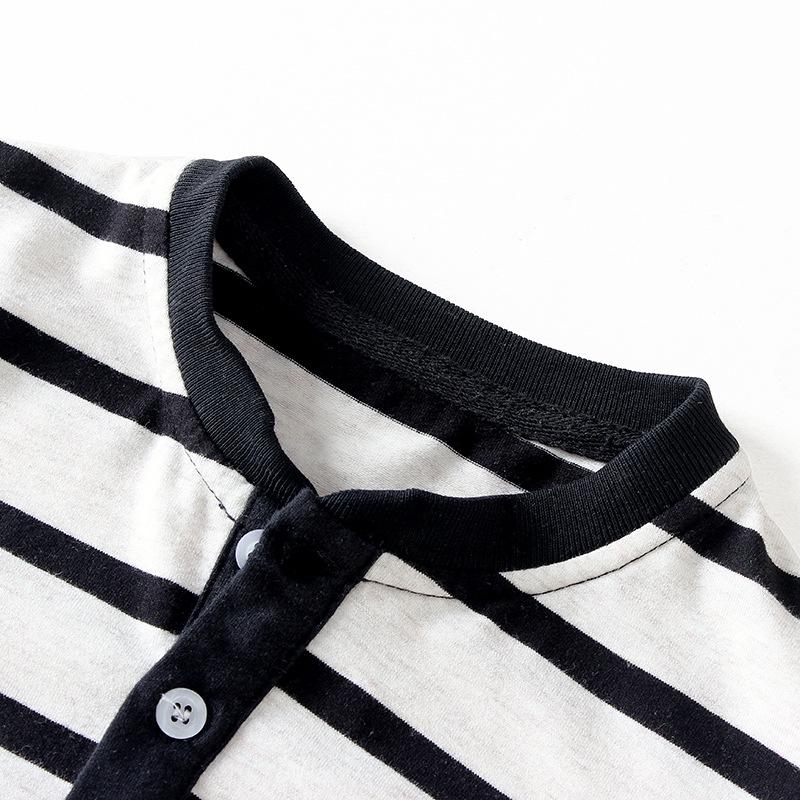 Korean Style Boys' Striped Stand-up Collar Long Sleeve T-shirt - Spring/Autumn Collection