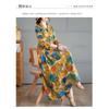 2025 New Retro Printed Loose Belly Shading Mulle Lace Long Sleeve Big Swing Long Dresses