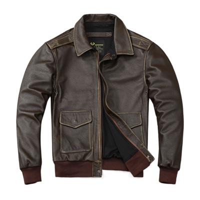 Classic Air Force A2 Flight Jacket Edged Army Green Genuine Cow Leather Jacket Men Pilot Coat