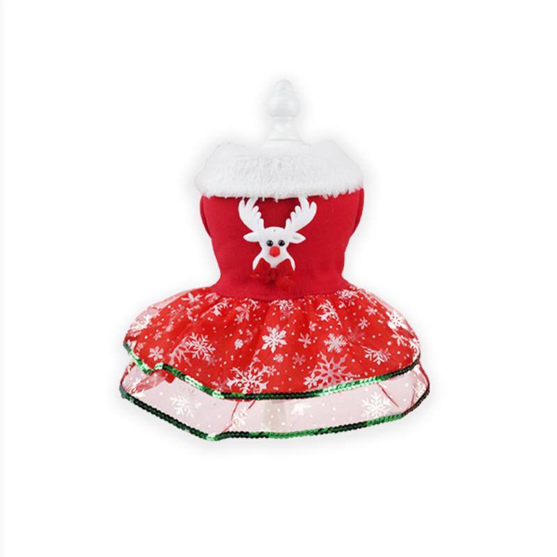 Pet Christmas Dress Elk Santa Print Warm Sequins Skirt Xmas Pet Customes For Small Medium Large Dog