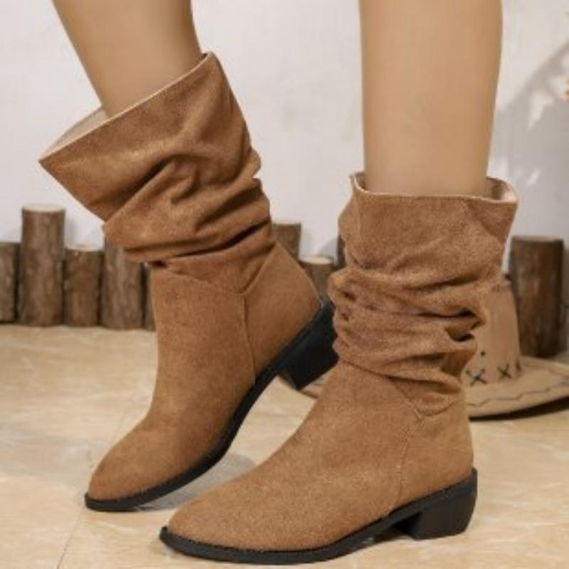 Fashion Women Knee High Boots Autumn Winter Female Shoes Fashion Female Slip-on Folds Low Heel Round Toe Flat Long Boots Botas De Mujer