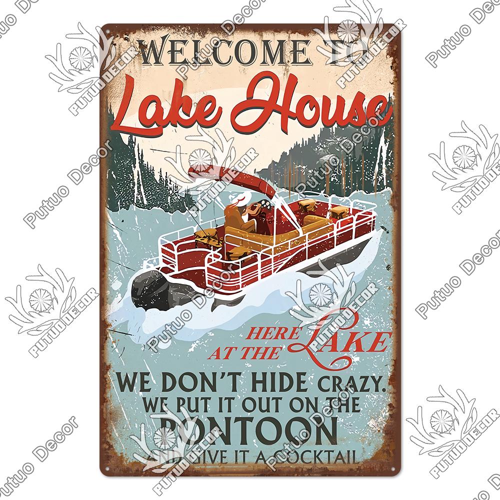 Putuo Decor Lake House Vintage Tin Signs Rustic Plaque Metal Plate Wall Art Decor for Living Room Kitchen and Entryway Posters