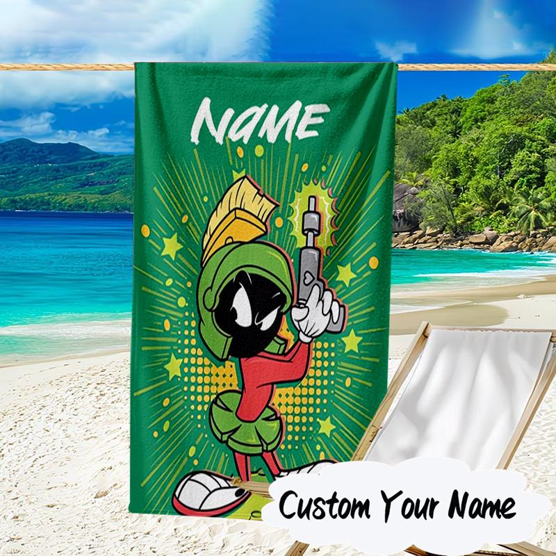 Custom Name Superhero Adventure Martian Microfiber Beach Towel Super Soft & Absorbent for Bath, Beach, Travel Bath Time Accessory, Fan gifts