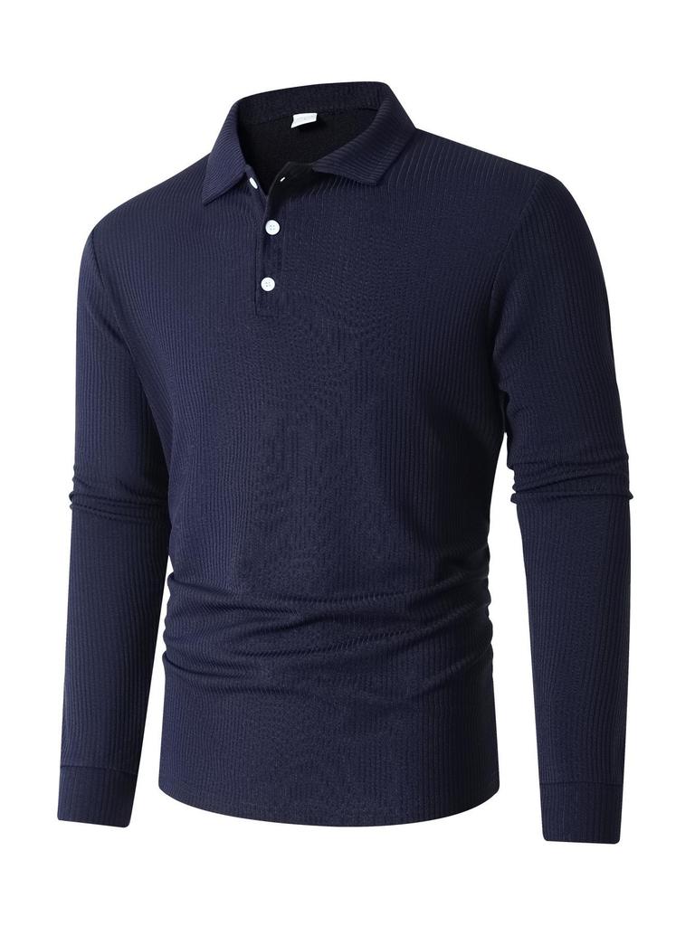 European American Men's Knit Lapel Long Sleeve Polo Shirt