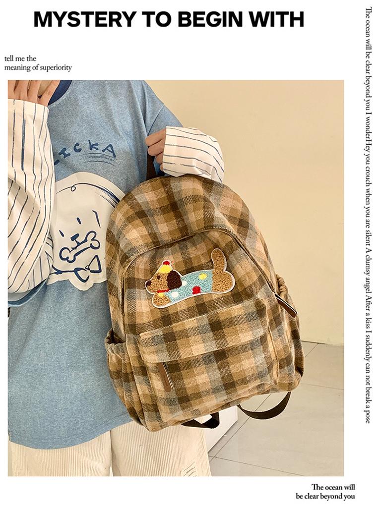 Adorable Dachshund Tweed Plaid Backpack for Girls - Junior High To College Students (2025 Autumn/Winter Collection)