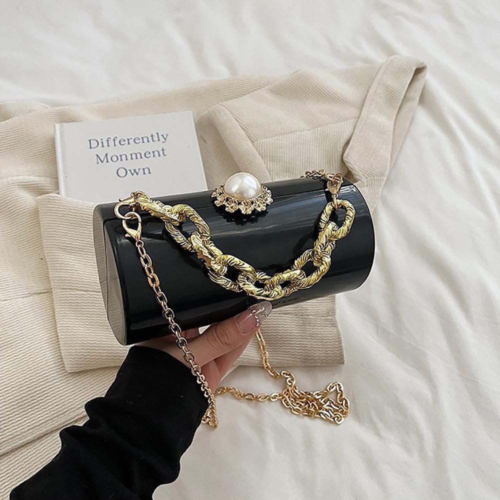 Light Luxury Party Women's Clutch Bag Temperament Versatile Chain Handbag New Bright Face Cylinder Single Shoulder Crossbody Bag