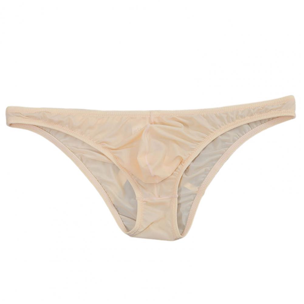 Men Briefs Ice Silk Ultra-Thin Low-Waist Underwear U-Convex Solid Color Elastic Breathable Panties Daily Wear