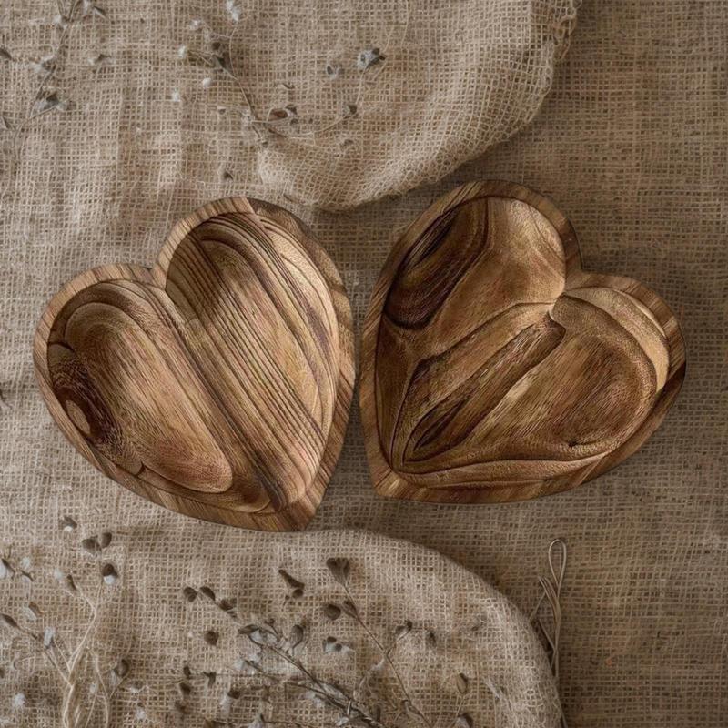 Wood Tray Wooden Trays For Decor Heart Shaped Hand Carved Natural Craft Plate Fruit Bowl Creative For Kitchen Dining Appetizer