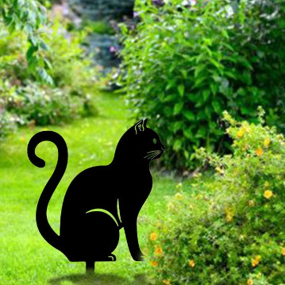 Creative Iron Art Black Cat Statues Garden Ornaments Cats Figurine Silhouette Ground Plug Sculpture Outdoor Yard Lawn Decoration