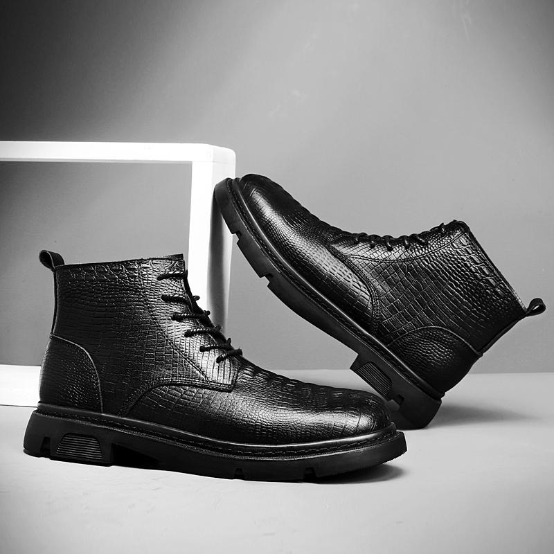 FashionCrocodile Pattern Men's Ankle Boots Luxury Brand High Top Footwear Fashion Outdoor Street Chelsea Shoes Comfortable Short Botas