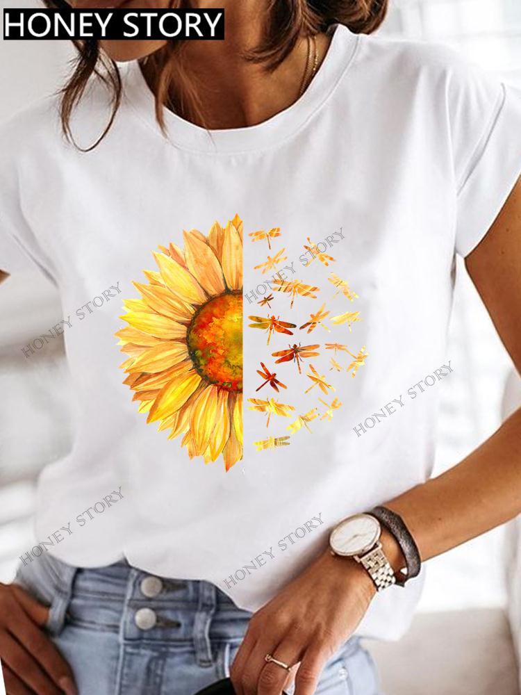 Dragonfly Butterfly Print Base Top Loose Women's Short-sleeved T-shirt Round Neck Oversized T Shirt  Women Clothes