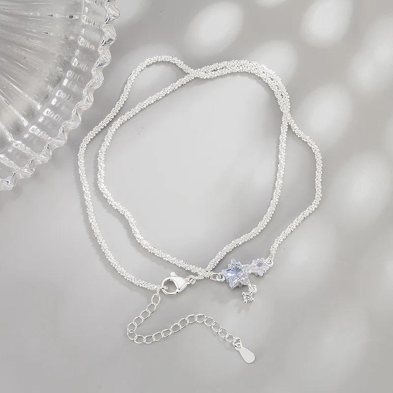 925 Silver Necklace Cute Five Pointed Star Smile Dimple Pendant for Women Girl Jewelry Gift