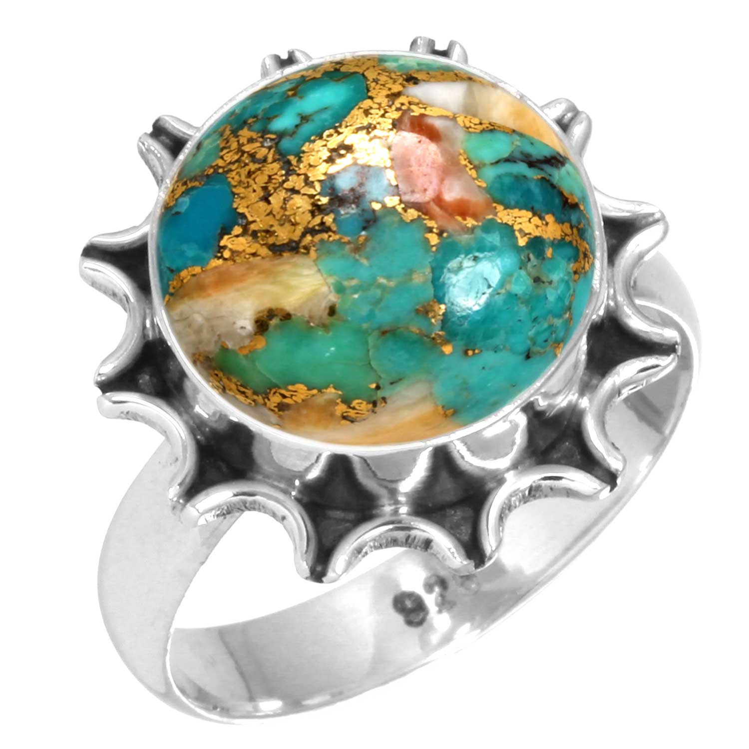 

Кольцо из стерлингового серебра 925 пробы, женское украшение ручной работы, подарок на День святого Валентина, мукаит, монтанский агат, моховой агат, колючая устрица, родонит, глаз Шивы 5.5