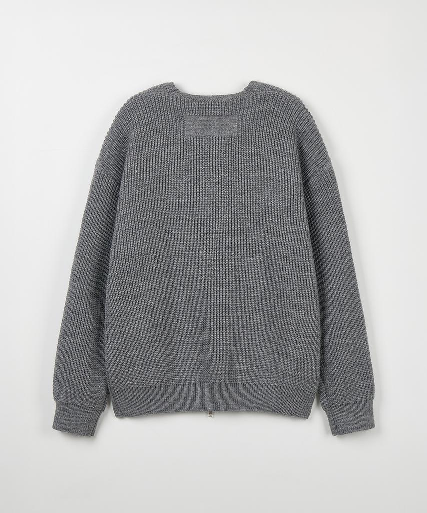 NODU Essential V-Neck Knit Zip-Up Cardigan [Gray]