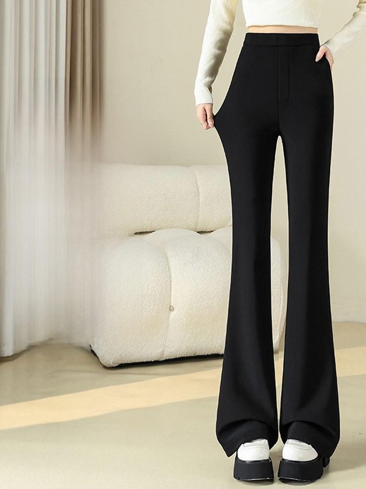 Womens Thickened Flared Pants With High Waist For Casual Office Wear