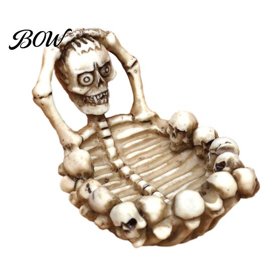 Gothic Jewelry Storage Skull Ashtray, Resin Spooky Tray, Realistic Bone Texture Functional Desk Organizer Candy Dish, for Home Bar Desktop Tabletop