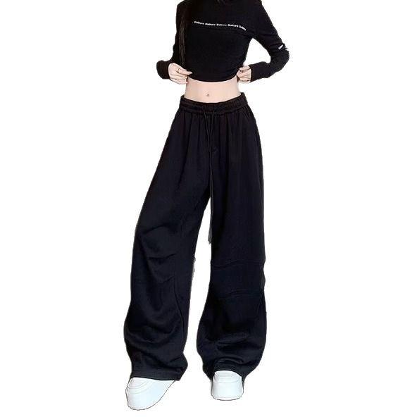 American Gray Hip Hop Wide-Leg Jazz Sweats: Loose, Floor-Length Women's Casual Sports Pants