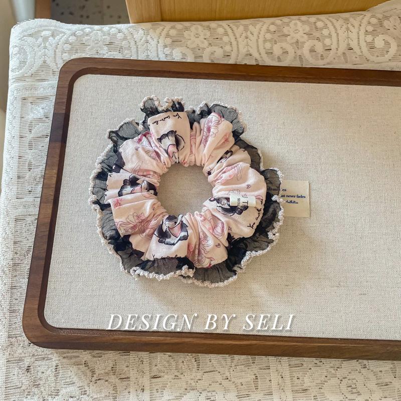 Sweet Dream Cat Handmade Scrunchie Korean Cute Bow Lace Hair Tie