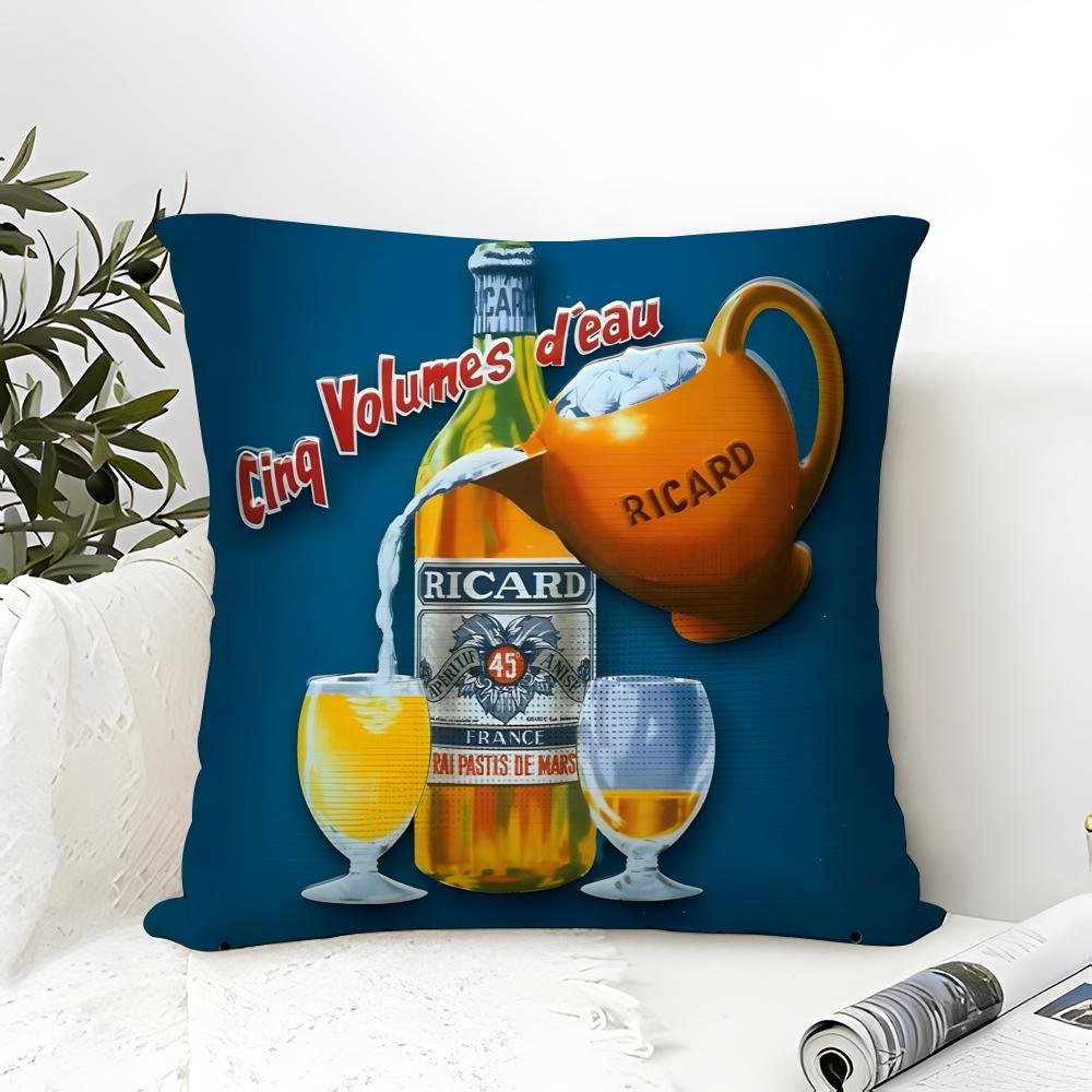 Pillow Case Cotton Linen Fabric Square Zipper Pillowcase Home Decorative Living Room Retro Classic Wine R-Ricard Beer 1