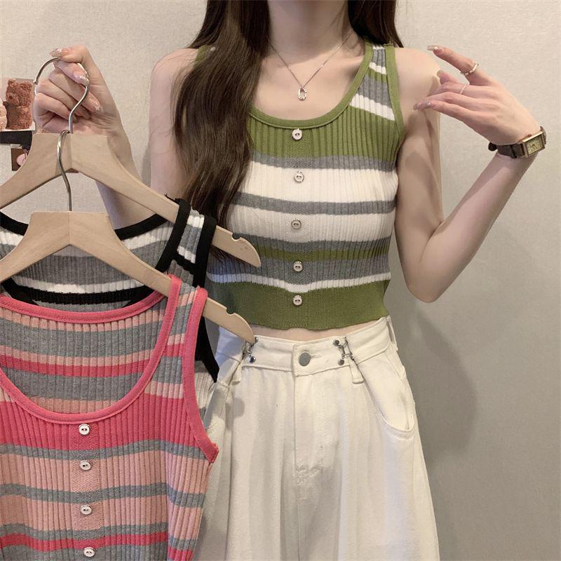 Damen Retro Gestreifte Eng Gestrickte Trägerlos-Bluse - Schmeichelndes Sommer-Design