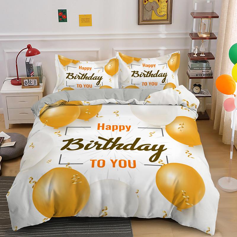Happy Birthday Duvet Cover King Queen Size 2 3PCS Polyester Bedding Set For Kids Boys Girls Cartoon Party Gift