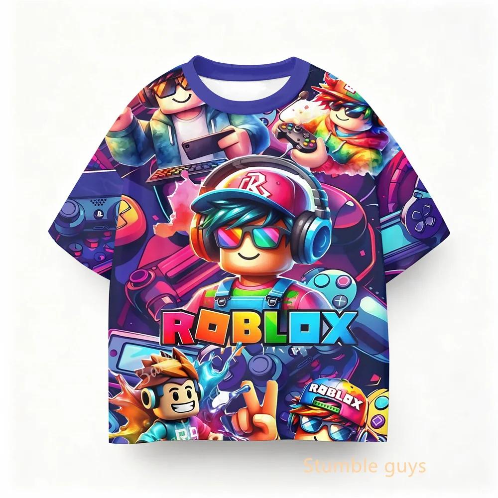 Summer Kids Roblox Anime Game Print Tee Boys Clothes Girls Tops