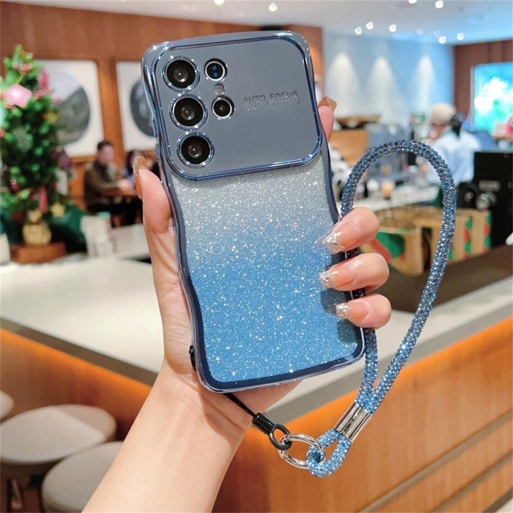 For Samsung Galaxy S25 Ultra Case with Strap Gradient Glitter Electroplating TPU Phone Cover