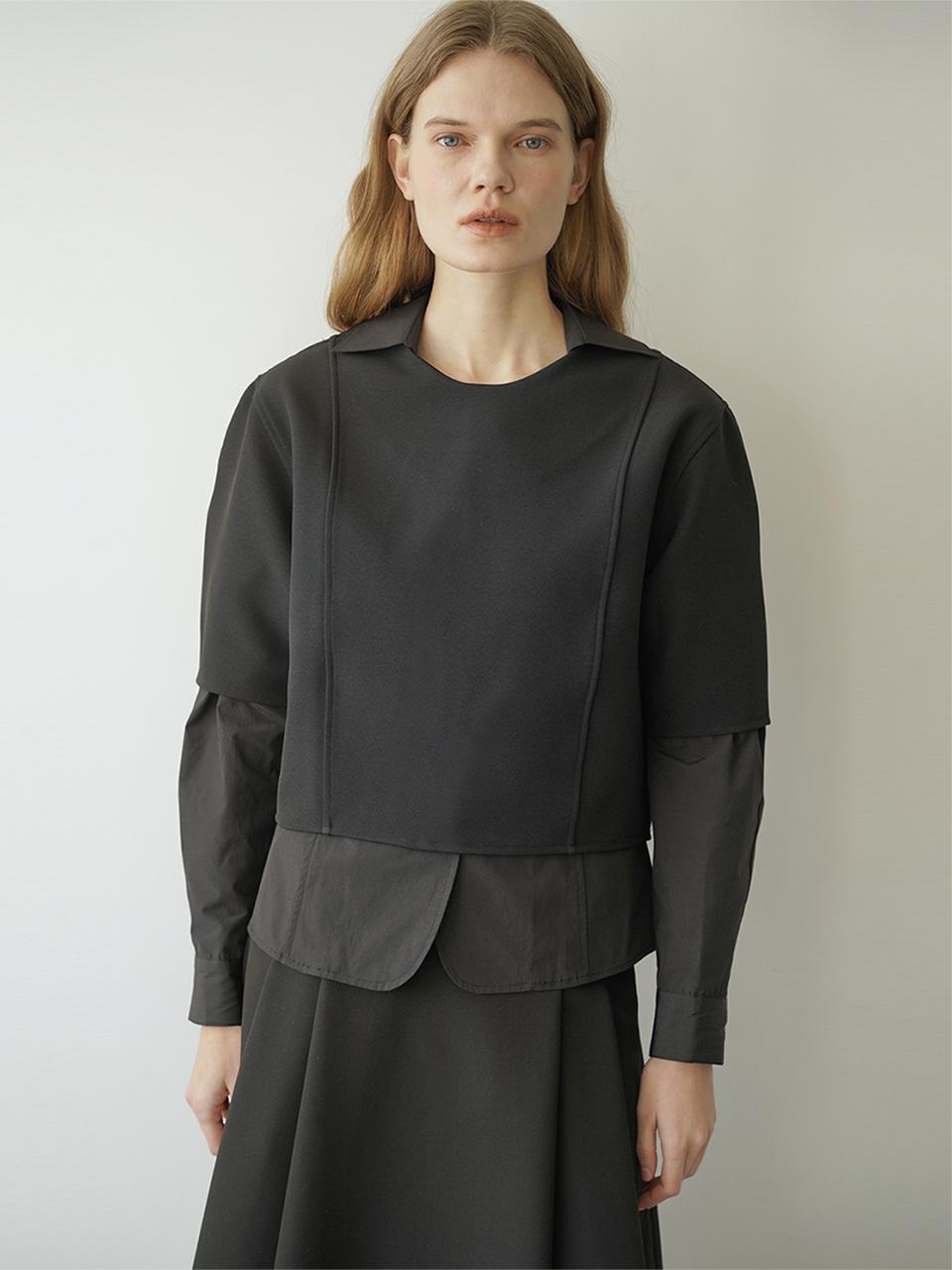 Raye Boa Voluminous Sleeve Crop Blouse Black