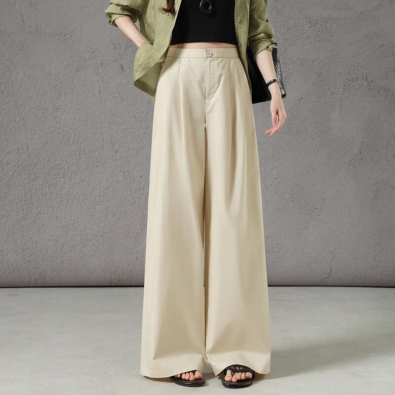 Demana Women's 100% Cotton Pleated Wide-Leg Casual Pants