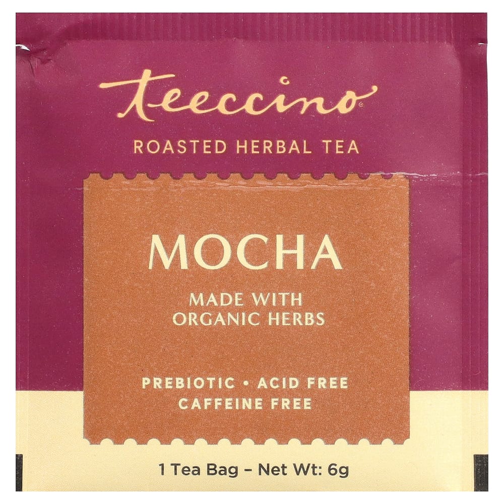 Teeccino Mocha Roasted Herbal Tea - Caffeine-Free, 25 Tea Bags, 150g (5.3oz)