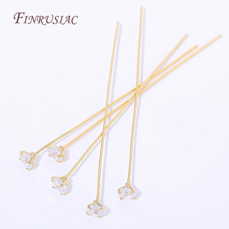 18K Gold Plated CZ Long Stem Pins,3/4/5mm Cubic Zirconia Head Pins For Jewelry Making,DIY Beading Craft,Earrings Accessories