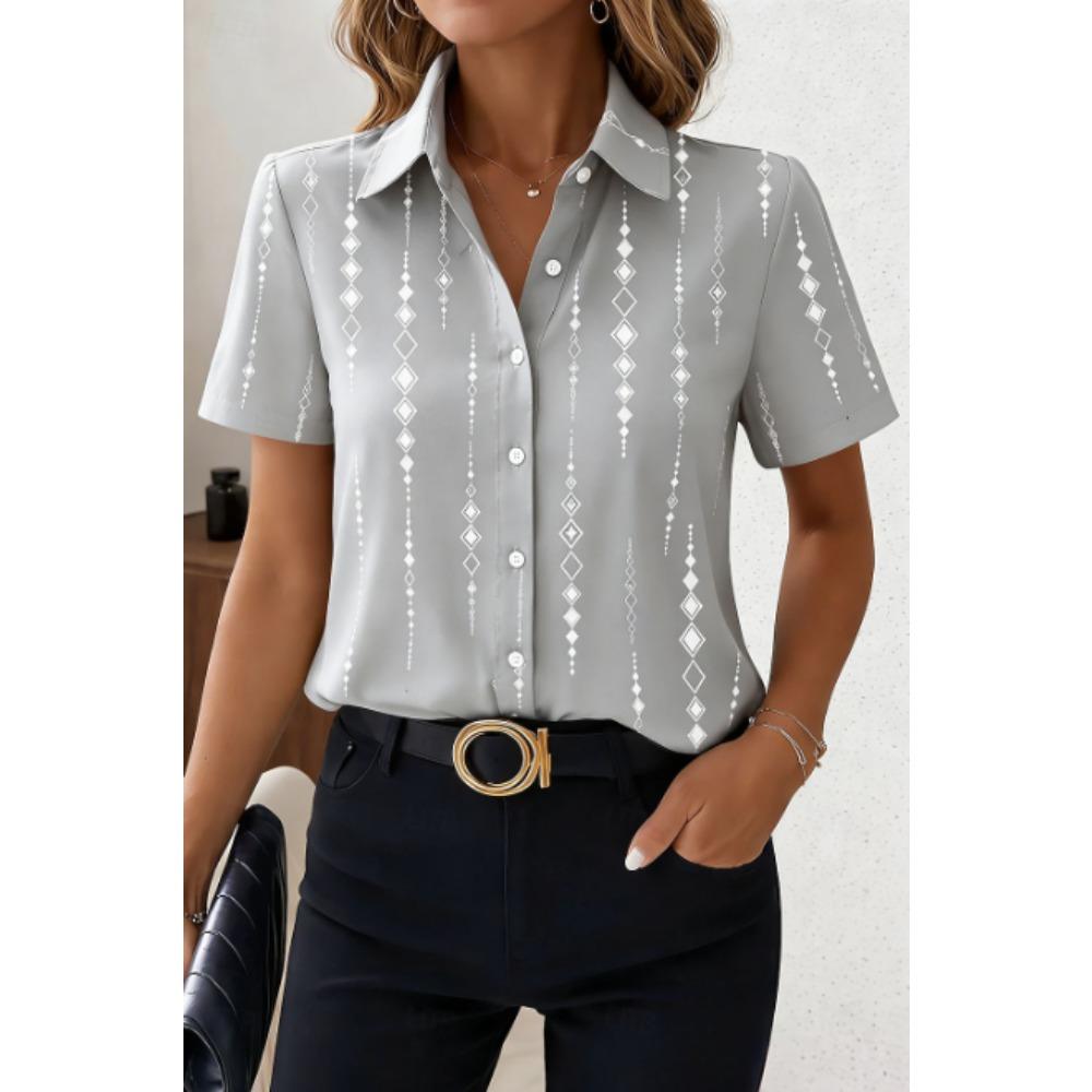 Women's Shirt Short Sleeve Shirt Button Down Blouse Simple Printed Daily Casual Collar Regular Tops Daily  Summer Spring