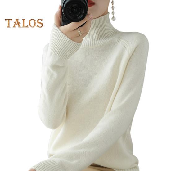 Женский свитер с высоким воротником и длинным рукавом трикотажные топы с ребристой отделкой однотонные свободного кроя утолщенные топы S белый 1567₽