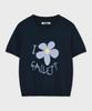 FALLETT Drawing Flower Short Sleeve Knit Navy