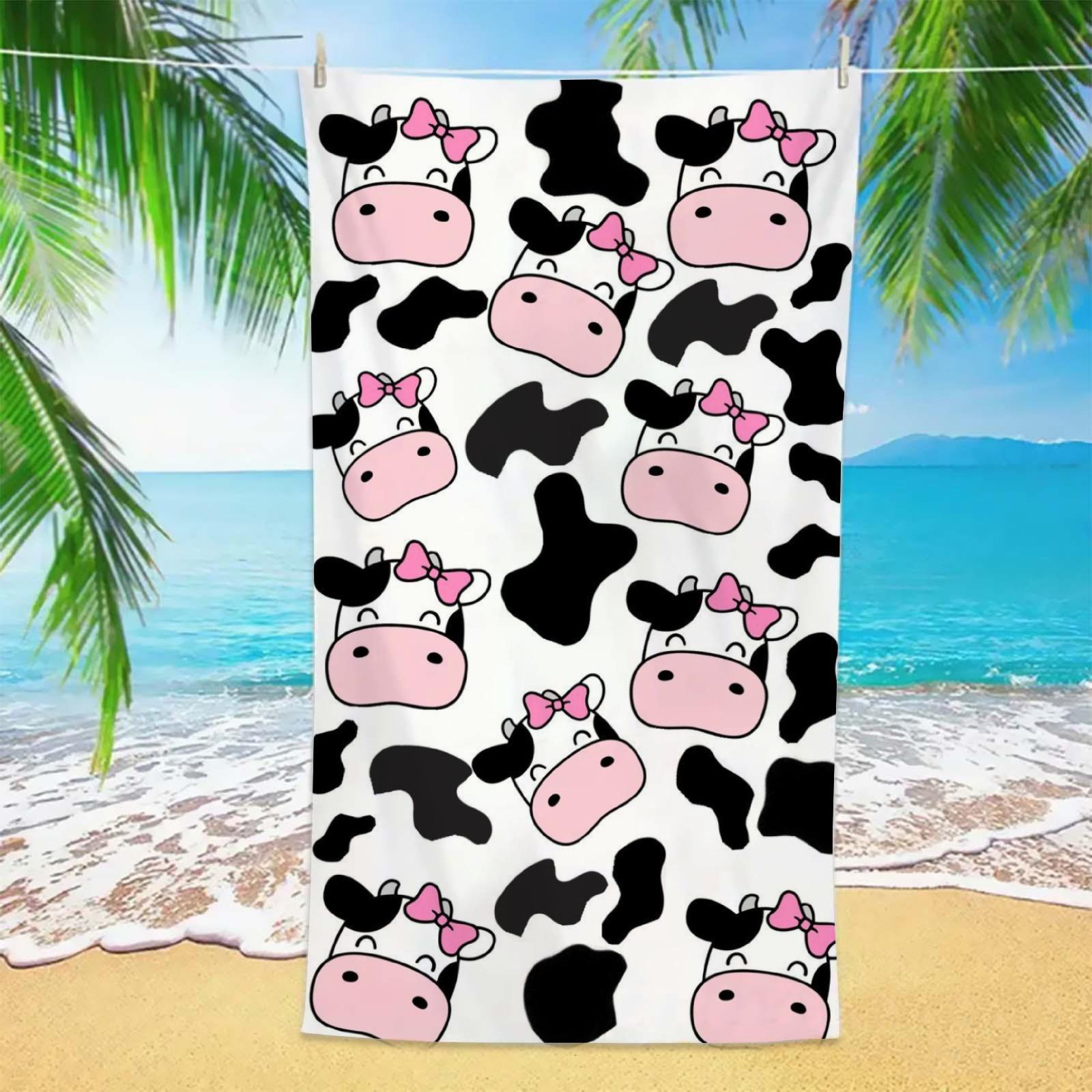 

Kawaii Pink Bow Cow Beach Towel Cow Print Microfiber Lightweight Quick Dry Towel for Beach Pool Camping Girls Summer Vacation W30*H60(CM)