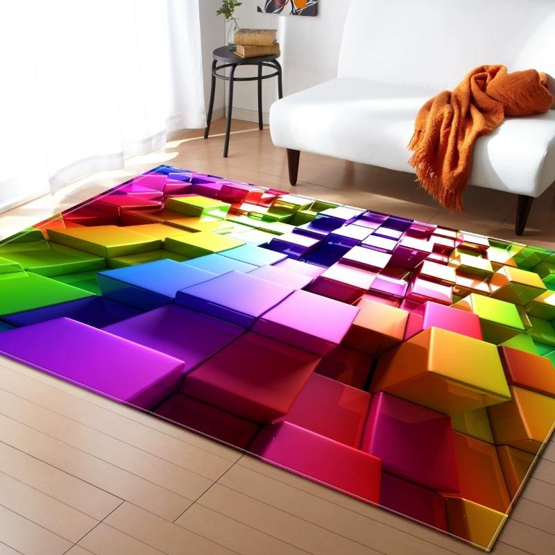 Living Room Earth 3D Visual Color Geometric Block Floor Mat Bedroom Living Room Kitchen Tea Table Anti Slip Rug Home Decoration
