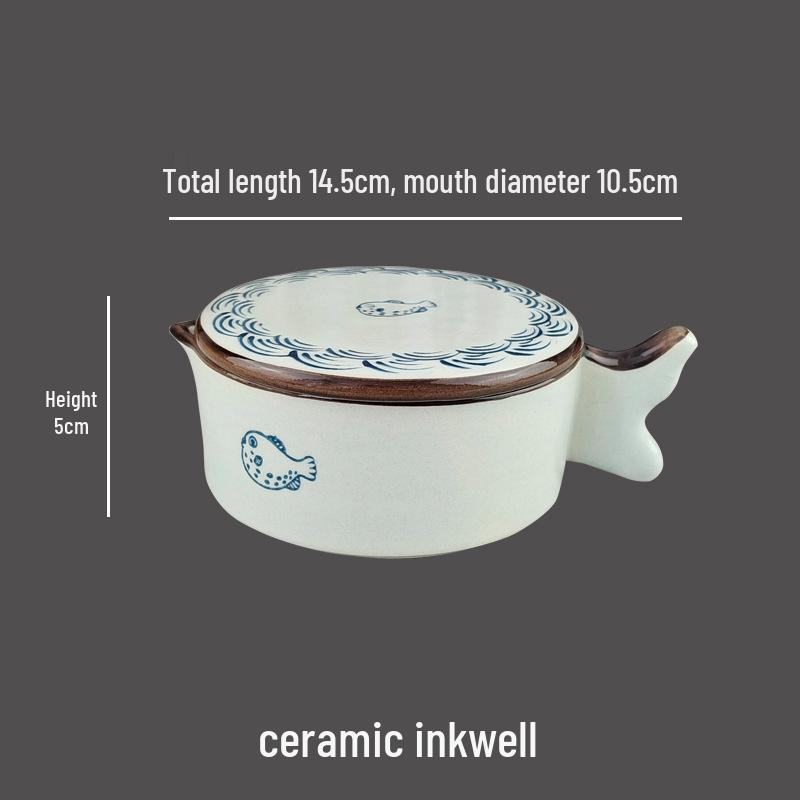 Multi-Purpose Inkwell Set: Includes Inkstone with Lid, Ink Stick, Brush Rest, Ink Sea, Ceramic Inkwell, Ink Box, and Ink Dish.