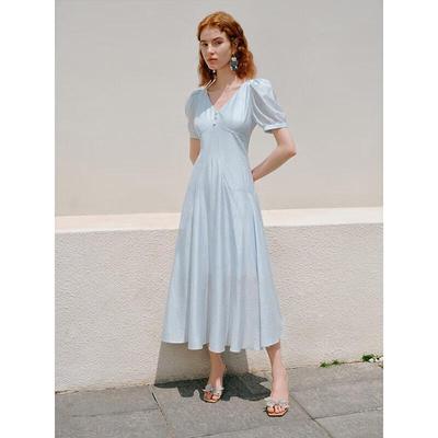 PEACEBIRD Women's French Elegant Waist-Cinching Midi Dress