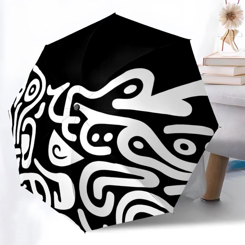 1pc Abstract Art Automatic Folding Umbrella Portable Collapsible 8-Rib Umbrella for All Seasons, Casual Outdoor Accessory, B11