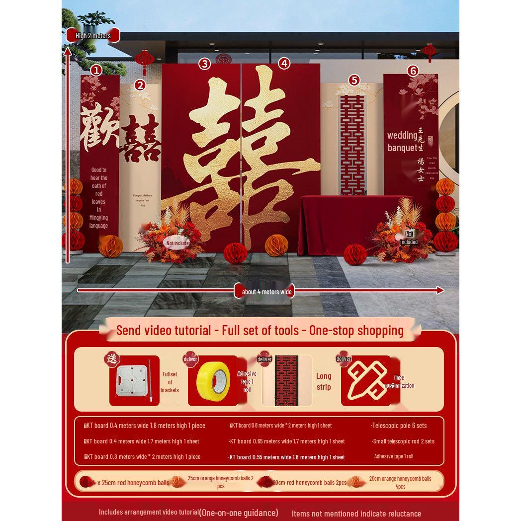 

Complete Outdoor Chinese Wedding Scene Decoration Set for Rural Courtyard with KT Board Background Wall 【Man s and Woman s Names + Wedding Date】