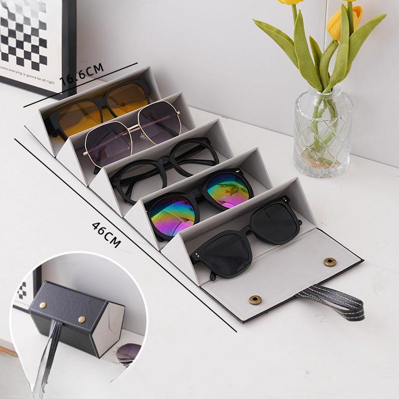 Leder Mehrfachfach Brillenetui Großraum Tragbar Druckfest Faltbares Brillenetui Aufbewahrungsbox