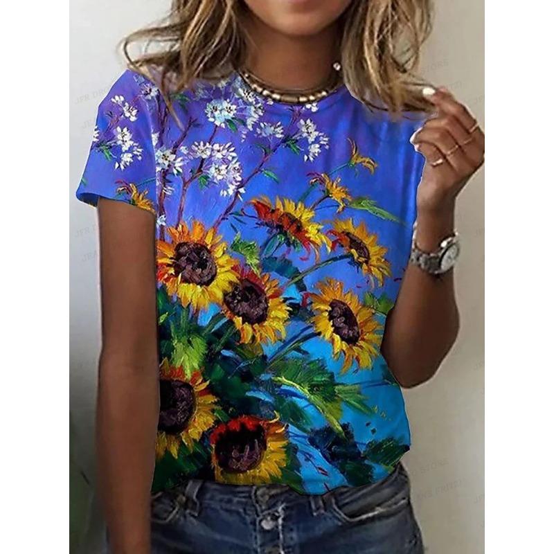 Luxurious Golden 3D Printed T-shirt for Ladies, Fashionable Summer Large-sized Loose Clothing