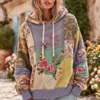 Spring Retro Floral 3d Print Hoodie Autumn Women Fashion Casual European American Style Hoodie Sweatshirt Women Clothes Top