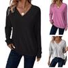 Women's Solid Long Sleeve V-neck Knit T-shirt, Casual Knit Top, Autumn Winter Fashion Tops For Women Europe America