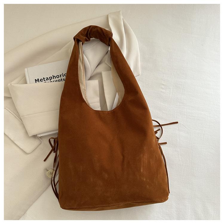 Autumn Vintage Tassel Deisgn Women Suede Shoulder Bags Large Capacity Ladies Vest Tote Bag Simple Solid Color Female Handbags